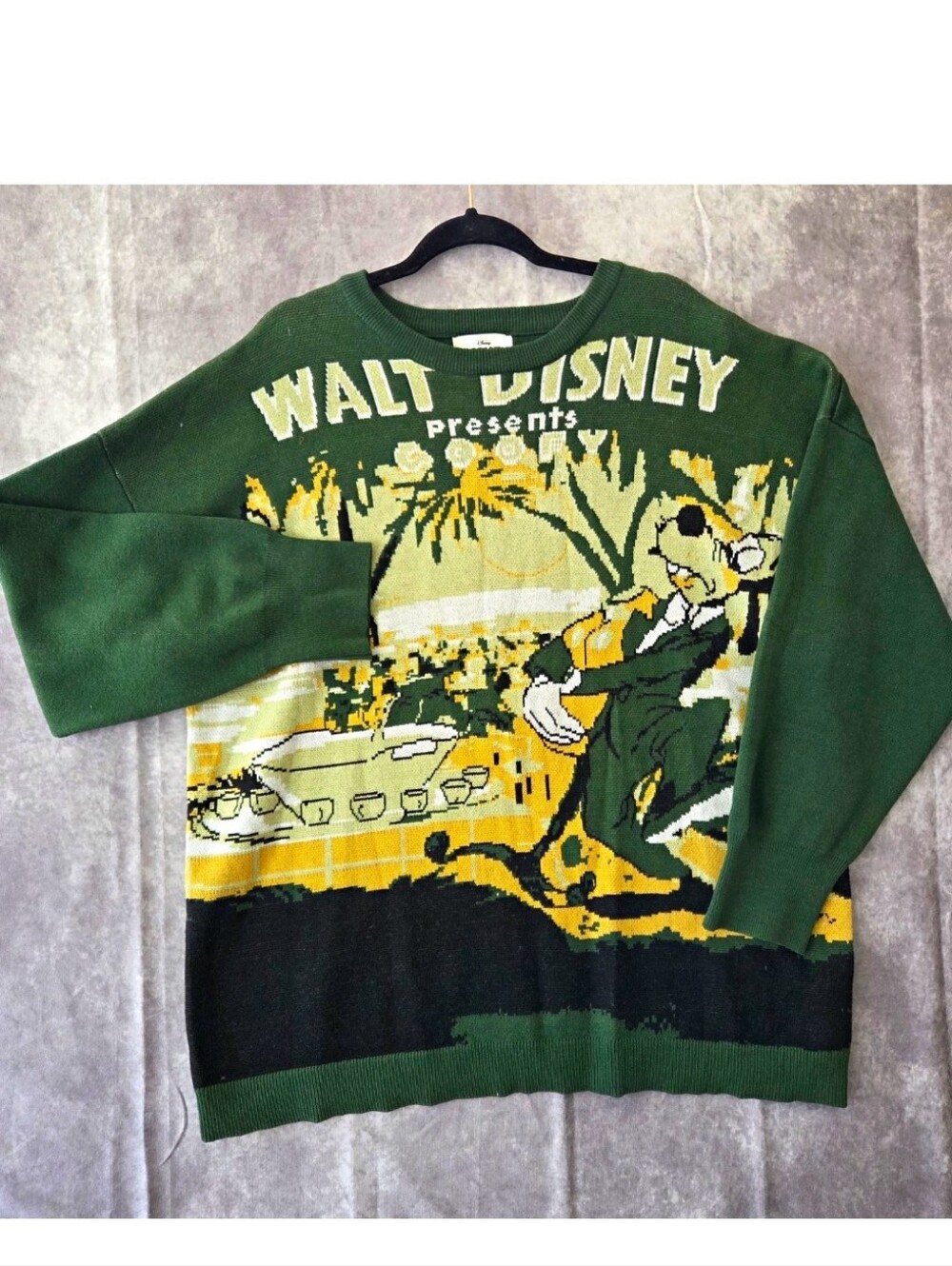 Disney Parks Goofy 90th Anniversary "How To Dance" Knit Sweater Green XL